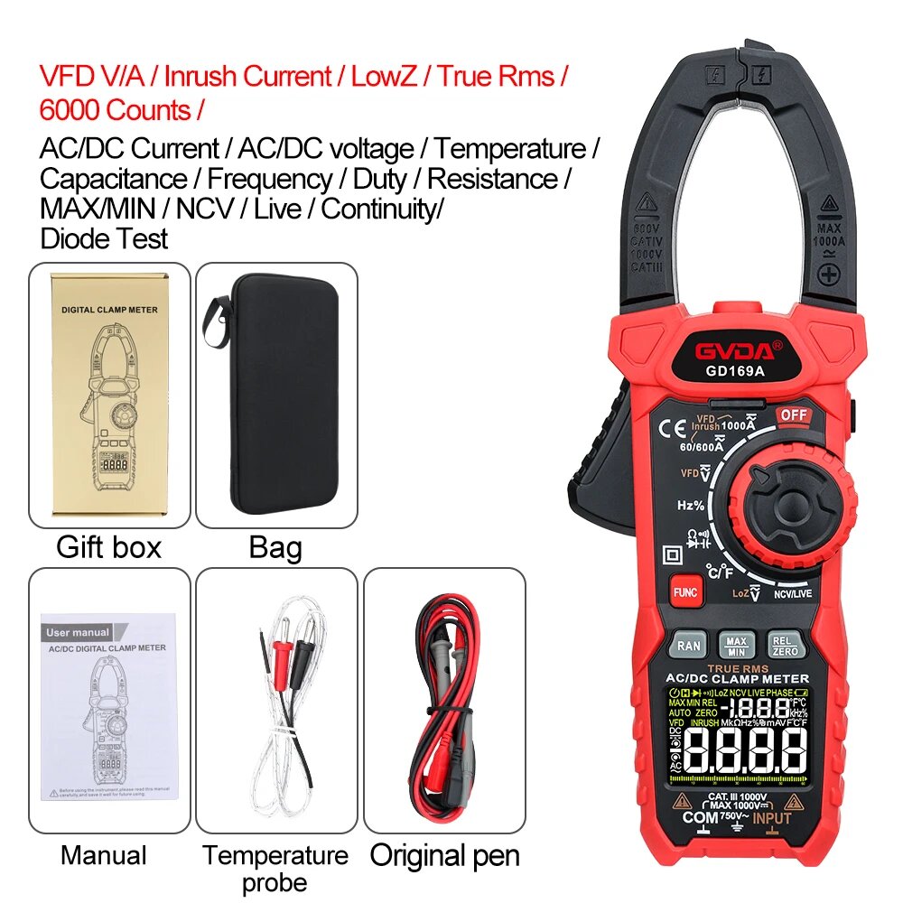 GVDA Цифровые клещи мультиметр True RMS, GD169A