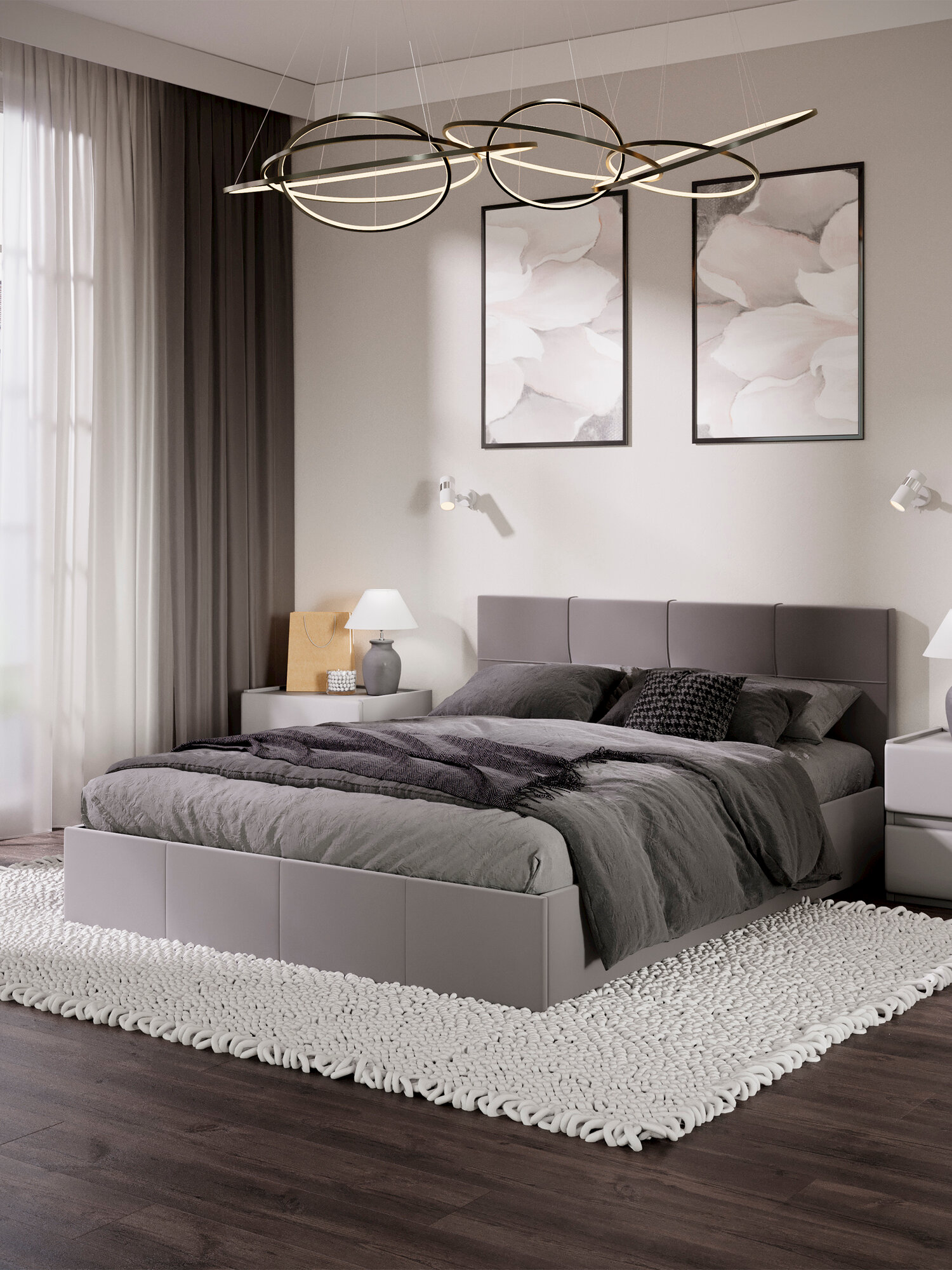 Кровать двуспальная 160х200 см, с ПМ Лора (Велюр Confetti Silver)
