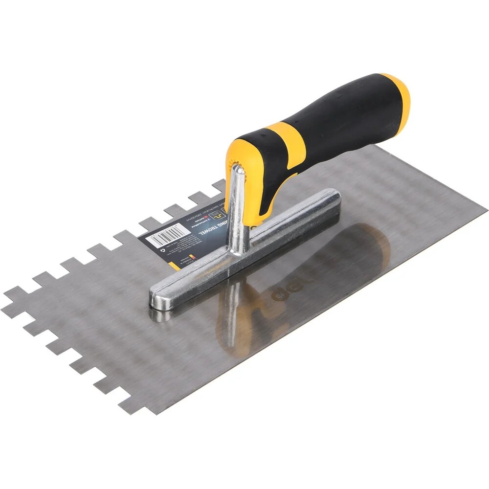 DELI Гладилка (кельма) зубчатая нержавеющая прямоугольная прорезиненная рукоять dl509312 280x130мм (зуб 10x10мм) 123686