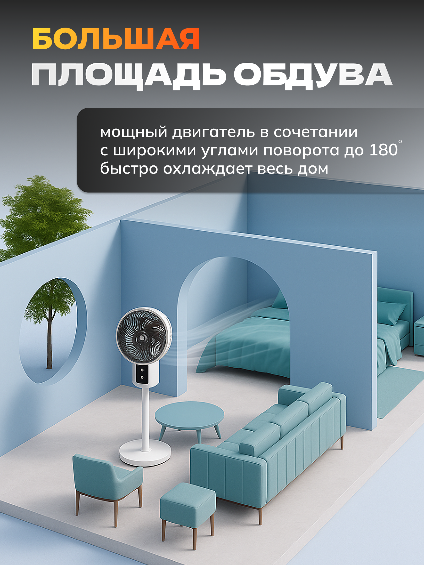 Вентилятор напольный, с пультом управления ДУ, настольный бесшумный, белый, регулируемый — фото 1