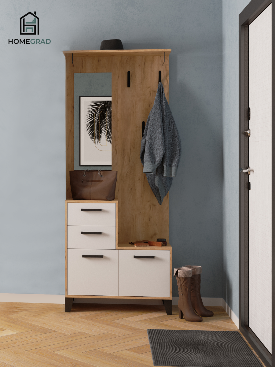 Комплект прихожей HomeGrad Vitra, модульная, ЛДСП, 140х200 см, белый/ателье светлый