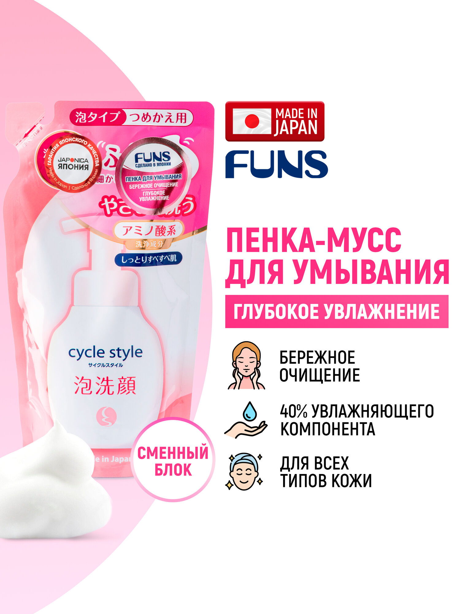 FUNS Cycle Style Пенка для умывания кожи лица увлажняющая запасной блок 220 мл