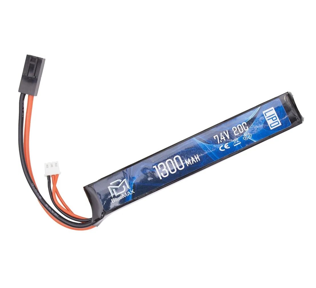 Аккумулятор 7.4V 1300mah (Li-Po) 20C stick 13.5*21*128 мм приклад весло, AK под крышку (BlueMax) — фото 1