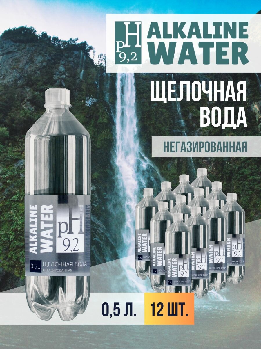Природная щелочная вода ALKALINE WATER pH 9,2 негазированная 0,5 л. 12 шт.