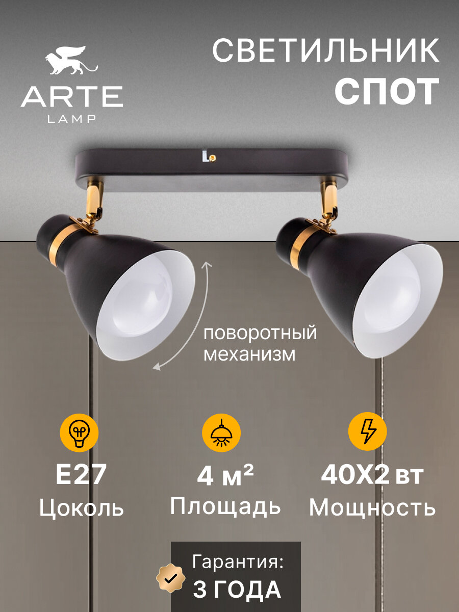 Спот накладной Arte Lamp FAFNIR A5047PL-2BK E27 40 Вт черный