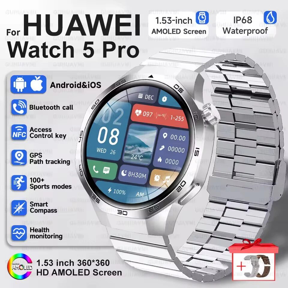 Huawei Watch GT5 Pro смарт-часы для мужчин, Silver Steel B 2A, Китай, Fashionable