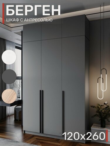 Изображение товара Шкаф распашной с антресолью, Берген ШК-1200, Графит