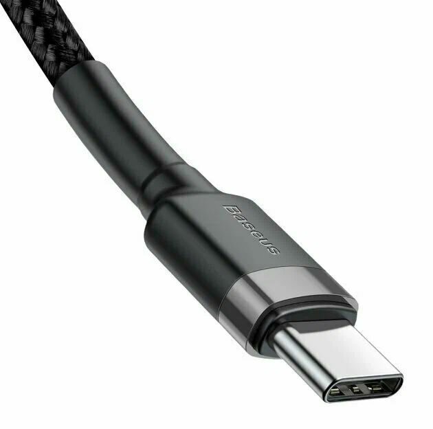 Кабель для зарядки Baseus Cafule Type-C - Type-C, 2 м, черно-серый, 3 A — фото 1