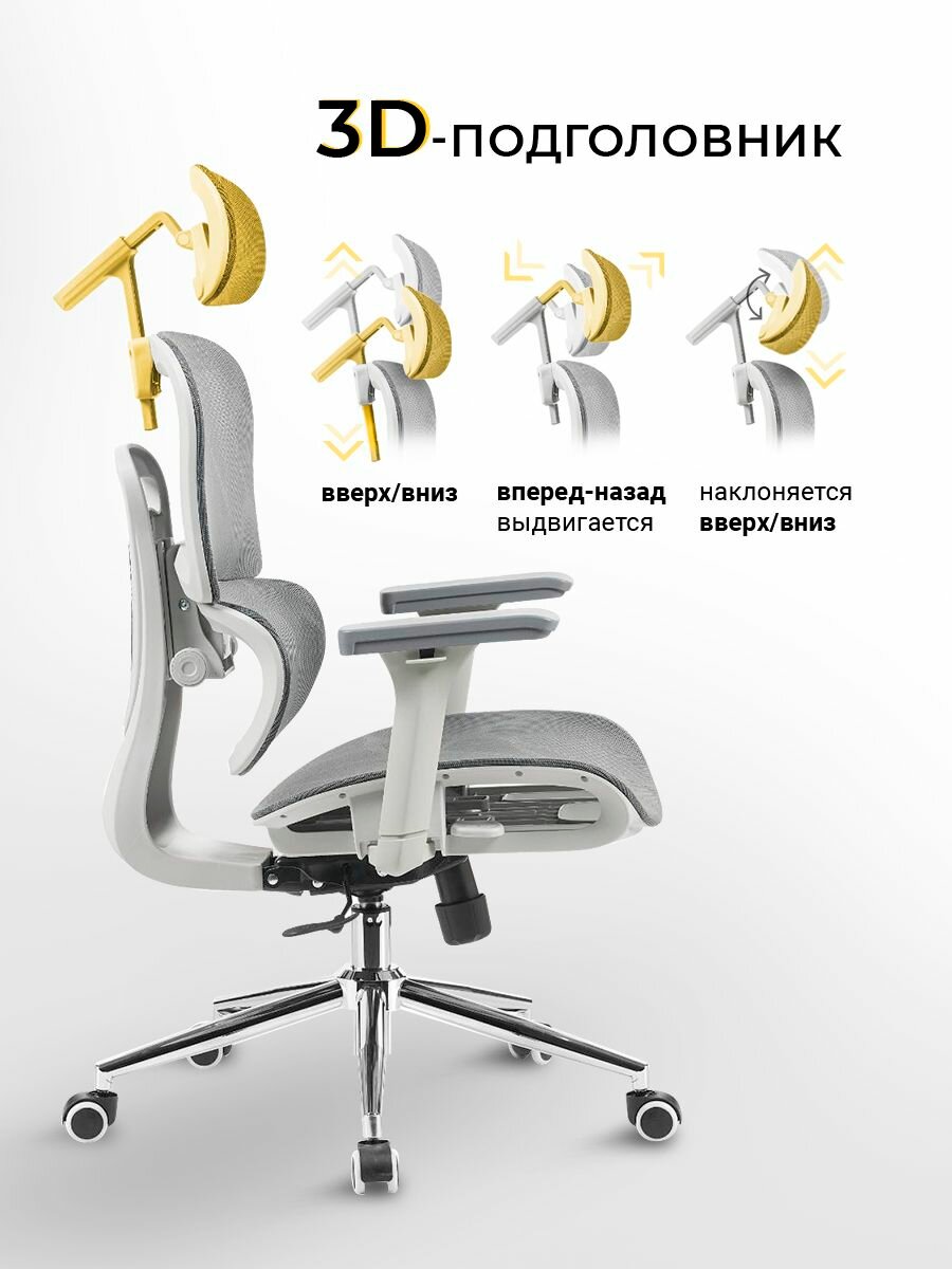 Картинки Эргономичное рабочее компьютерное кресло на колесиках для руководителя myroo Office Impact HS-3852H-1-G серое. Взрослый крутящийся офисный стул с ортопедической спинкой для работы за компьютером ПК