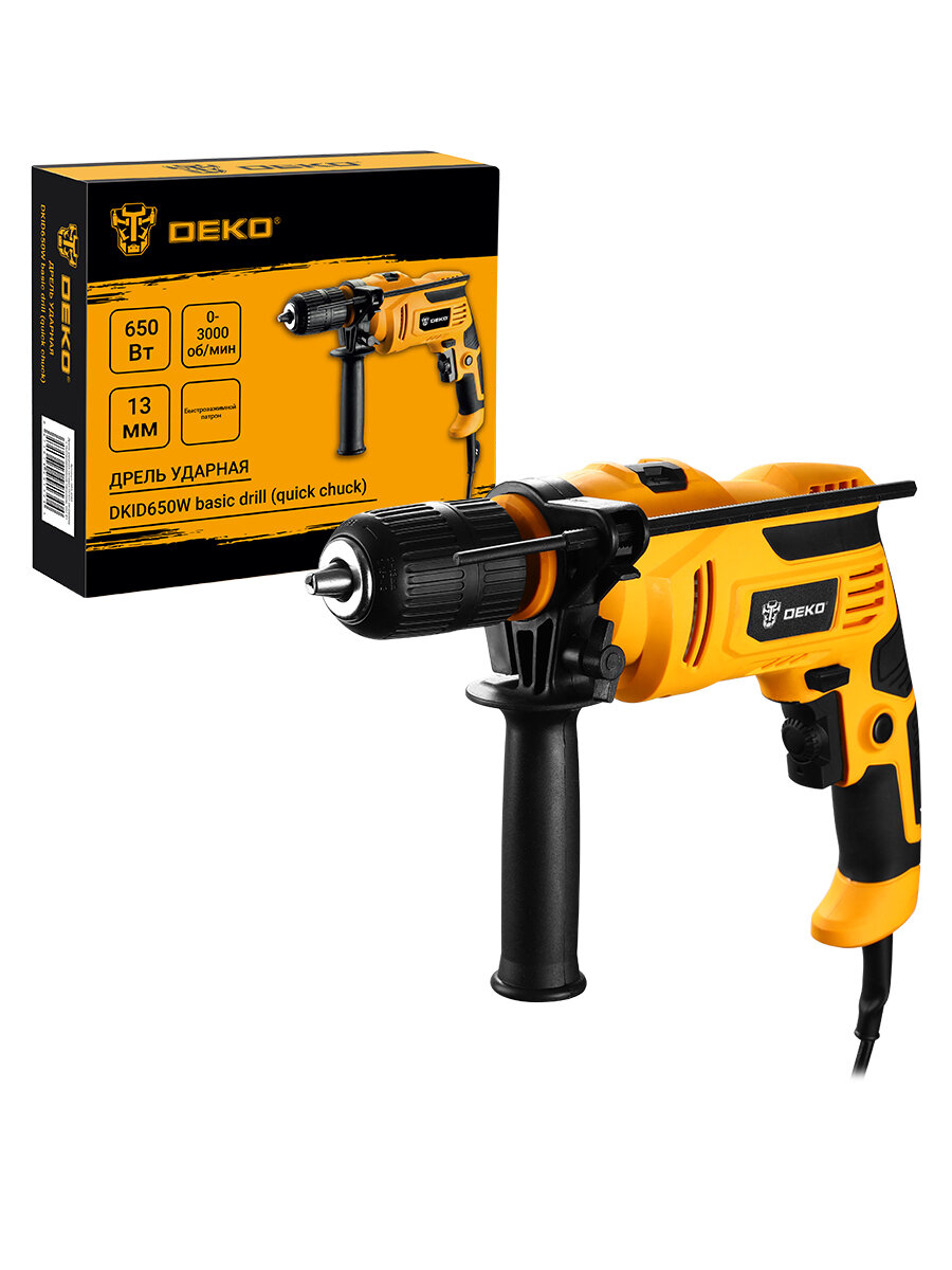Дрель ударная сетевая DEKO DKID650W с быстрозажимным патроном 650Вт
