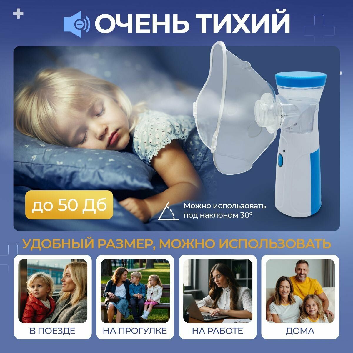 Ингаляторы Ингалятор портативный с 3-мя насадками, небулайзер меш для детей и взрослых