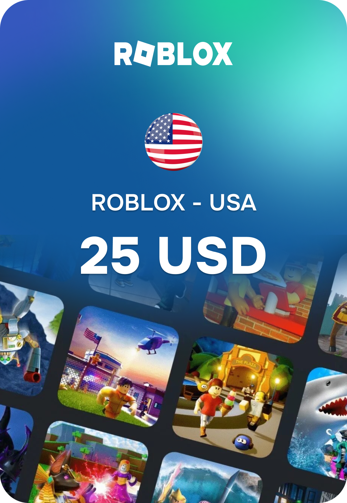 Карта пополнения Roblox - США 25 USD (Roblox; Android, iOS, PC, macOS, PS, Xbox; Регион активации РФ, СНГ)