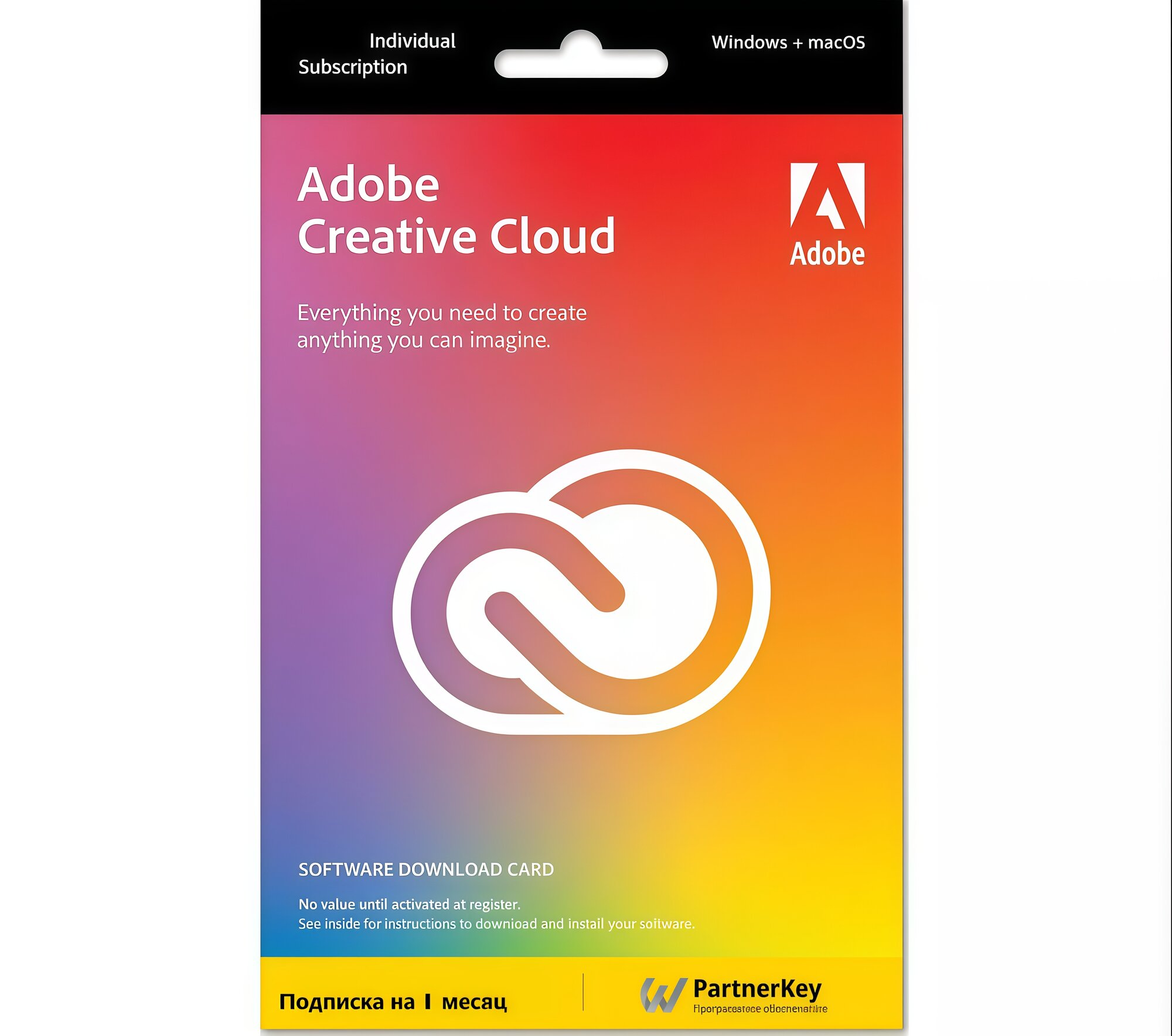 Подпиской Adobe Creative Cloud, для ПК, планшета и Mac, 1 месяц, все приложения, для Widows и MacOS