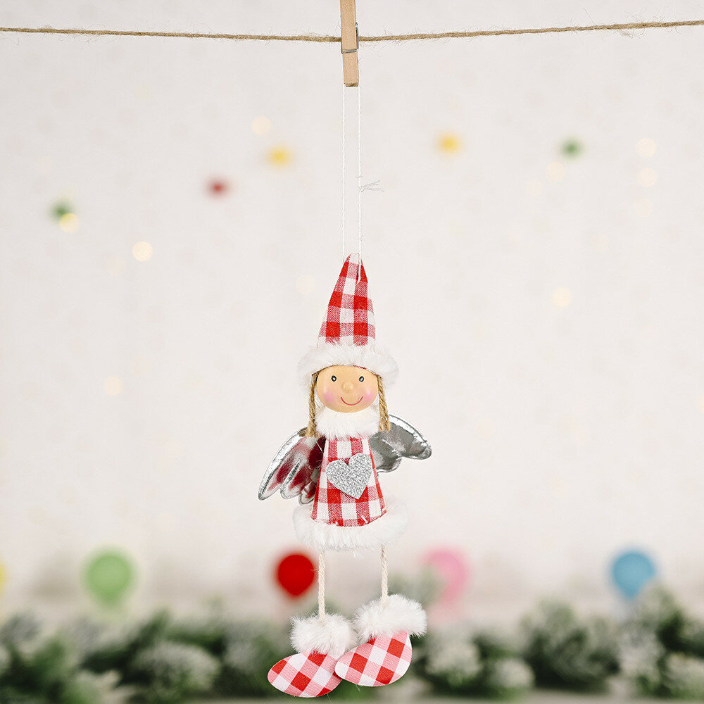 Подвесной украшение сердце девочка с модными клетчатыми крыльями для праздничного декора белый