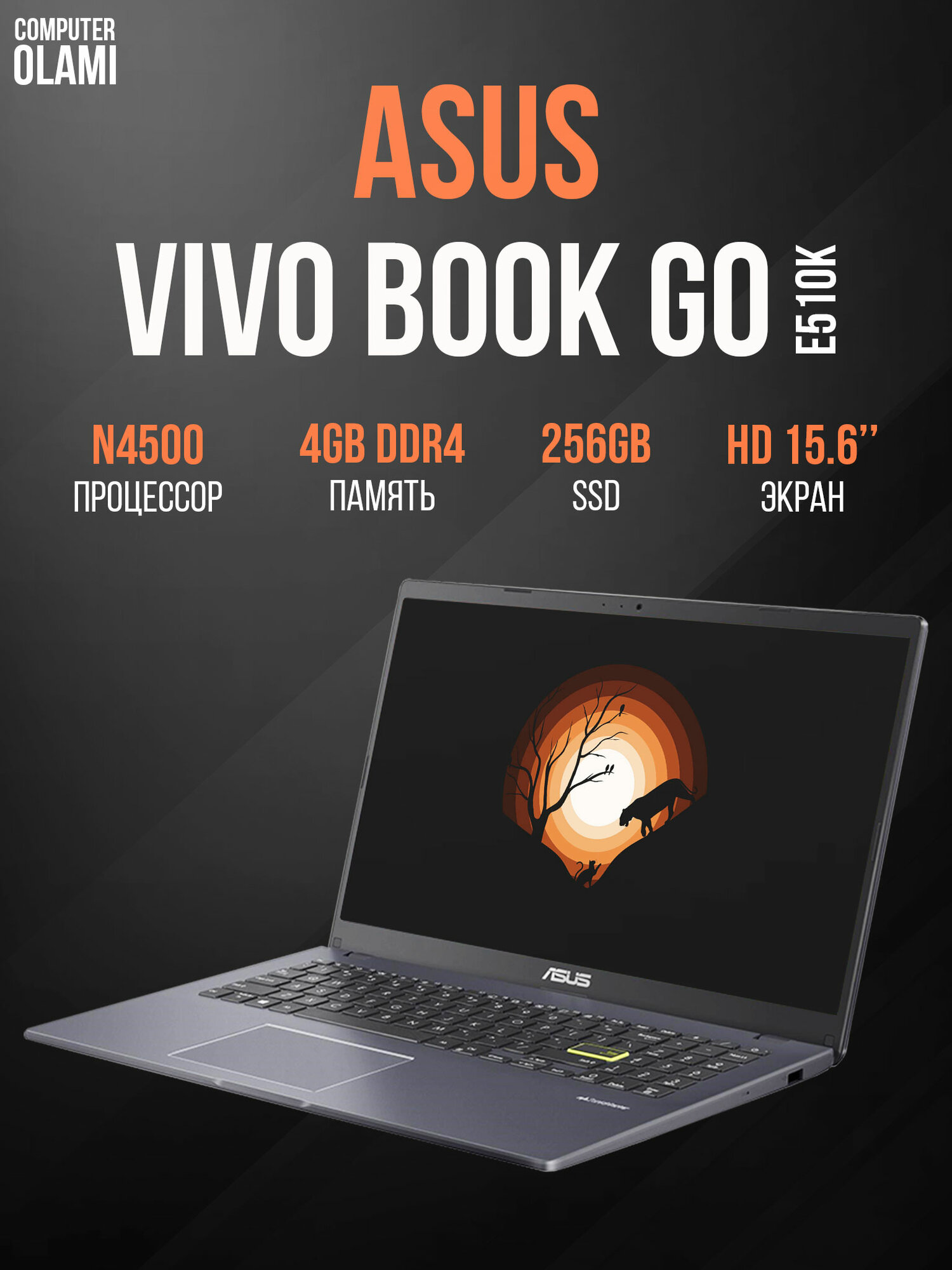 Ноутбук ASUS E510K VIVO BOOK GO Celeron N4500 4GB 256GB 15,6 HD