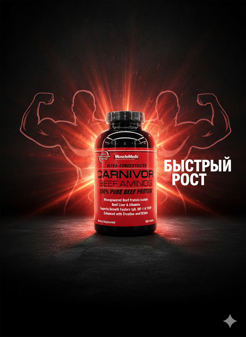 Carnivor Beef Amino от компании MuscleMeds 300 таблеток аминокислоты говядины.