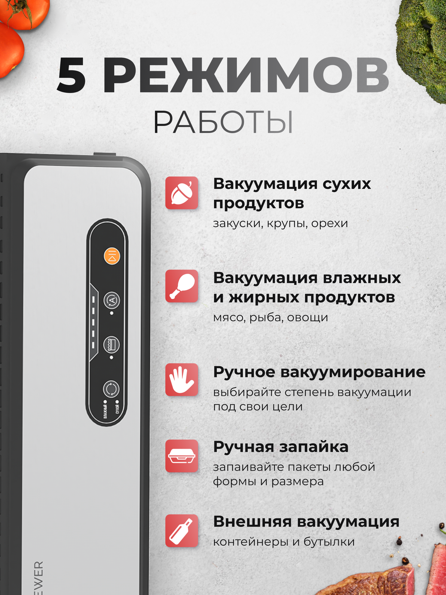 Вакуумный упаковщик Stoewer Штоер Chef V80 с встроенным отсеком для хранения рулона — фото 1
