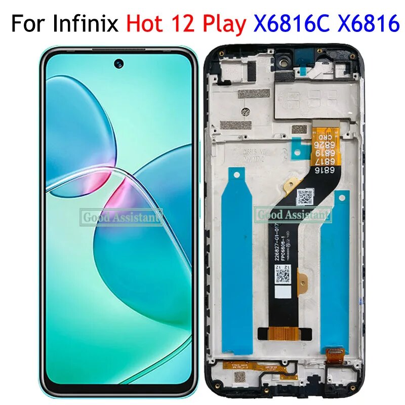 Черный ЖК-дисплей 6,82 дюйма для Infinix Hot 12 Hot 12 Play NFC X6816 X6817, сенсорный экран, дигитайзер, панель в сборе/с рамкой