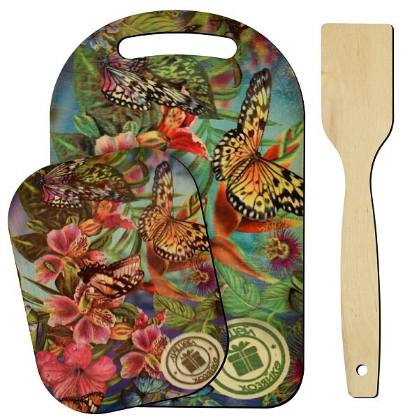 Доска разделочная Мультидом в наборе с подставкой и лопаткой  Яркое лето   3 предмета  МБ18 393 