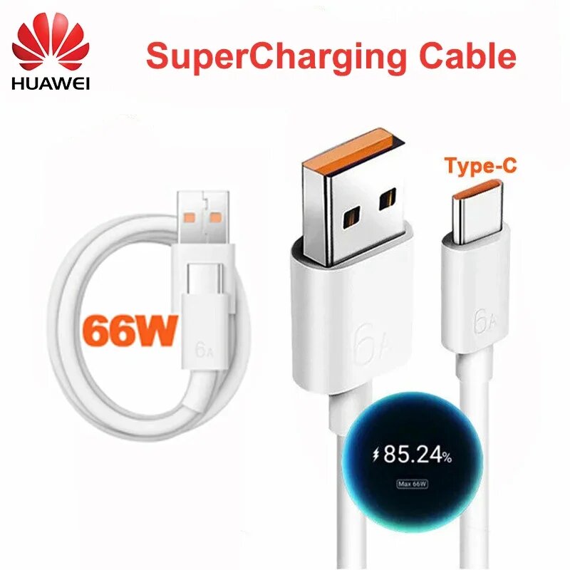 Зарядный кабель Huawei 6A Mate 50, USB Type C для Nova 7 Mate 20 30 40 60 P30 P40 P50 P60 Pro Honor 30S, оригинал, 150CM — фото 1