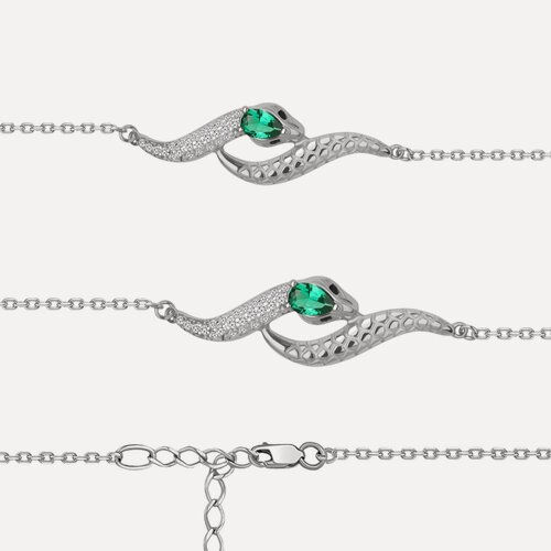 Изображение товара Браслет, серебро, 925 проба, родирование, фианит, кристалл, изумруд синтетический