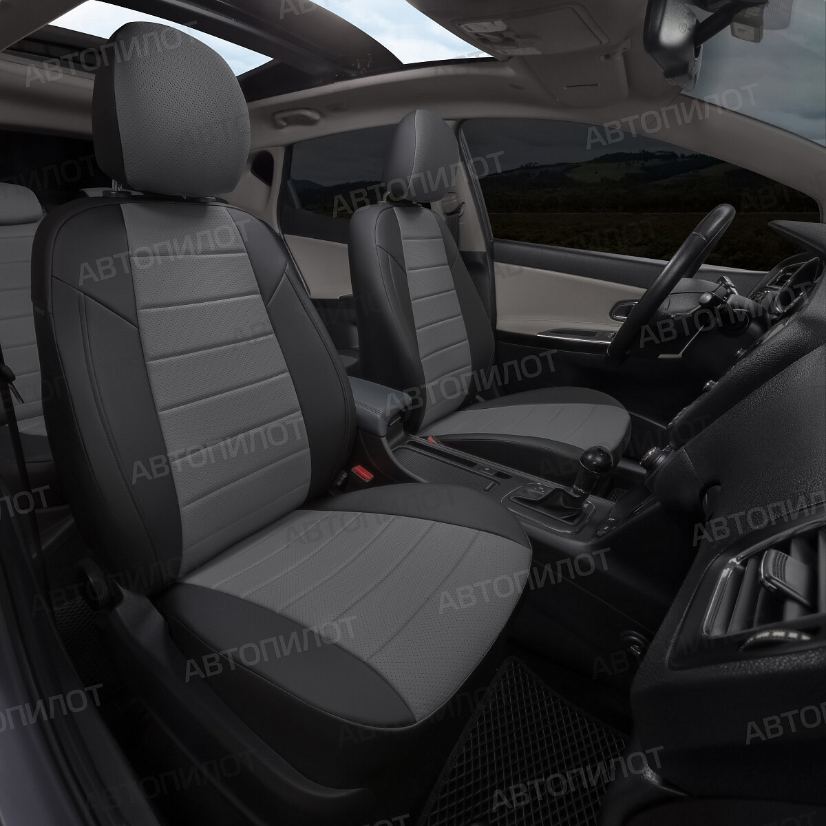 Чехлы Автопилот для Nissan X-Trail T32 С 15 - 23г. Экокожа, черный, серый.