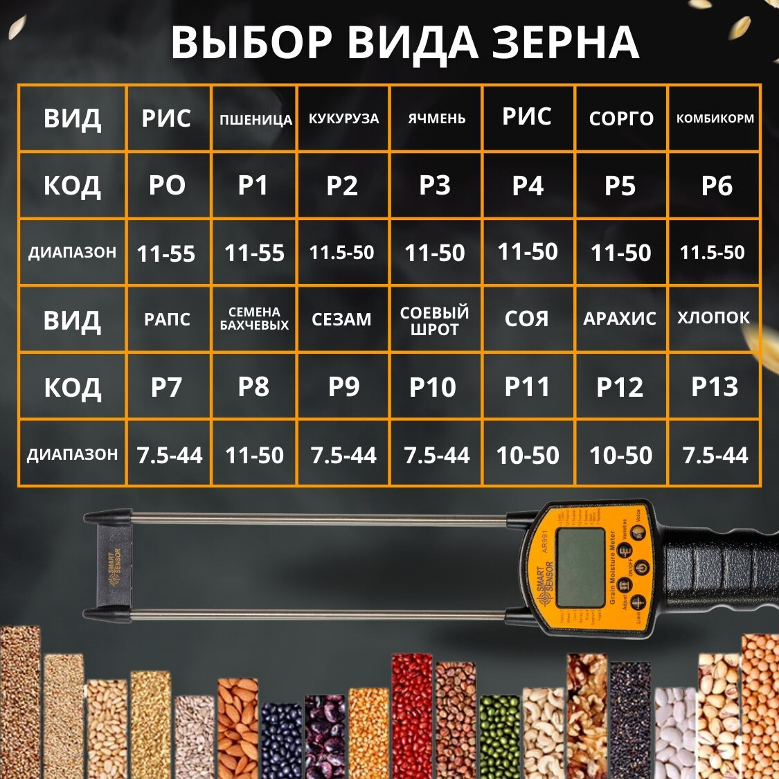 Изображение Влагомер зерна SMART SENSOR AR991 (Черный)