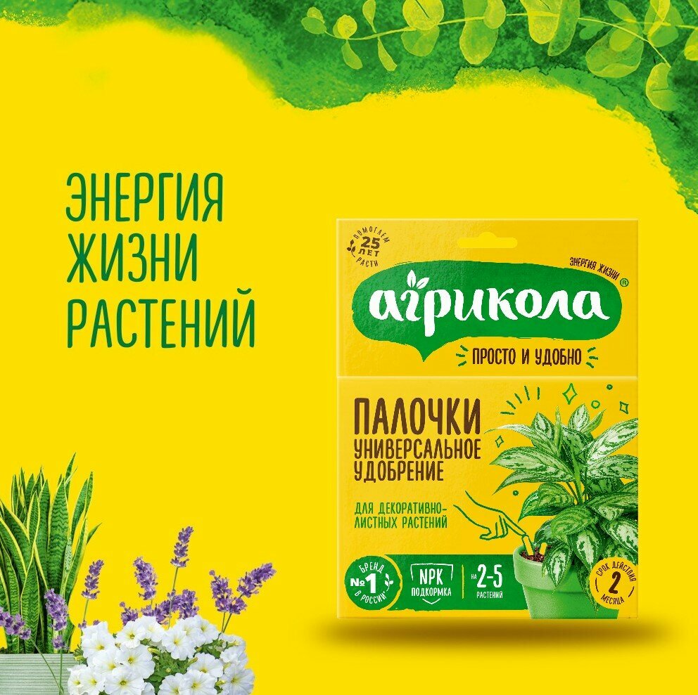 Комплексное минеральное удобрение палочки Агрикола для декоративнолистных растений  10 палочек по 2гр 