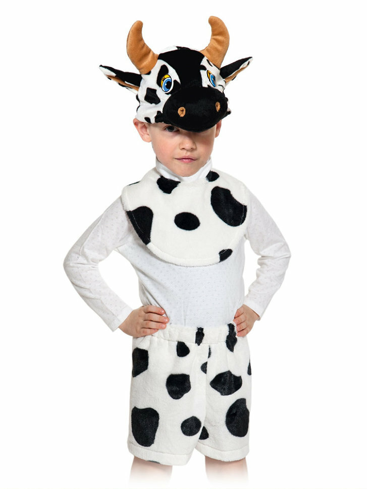 Костюм Бычок Лайт 01-3096 карнавалофф, для мальчиков, полиэстер, белый и черный, 92-116 см