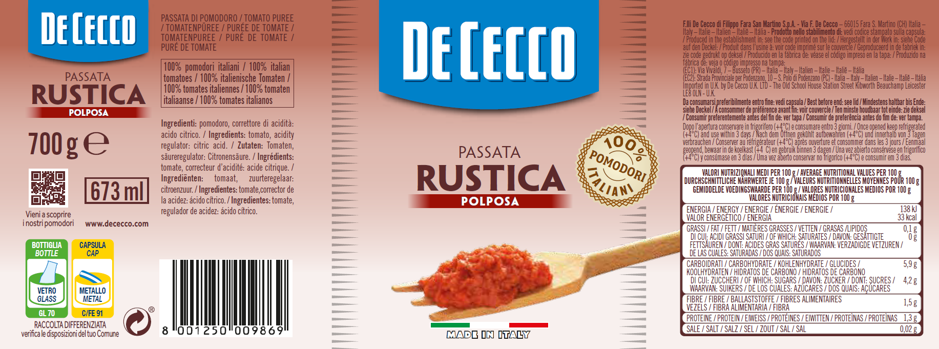 Помидоры рубленые, соус томатный PASSATA DI POMODORO RUSTICA, 700 г. — фото 1