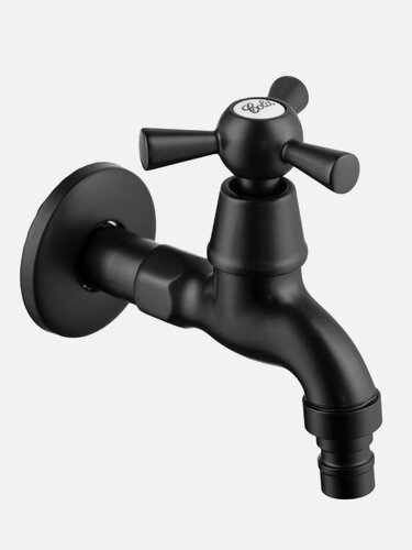 Изображение товара Кран водоразборный полуоборотный со штуцером 1/2", 8 см от стены, черный