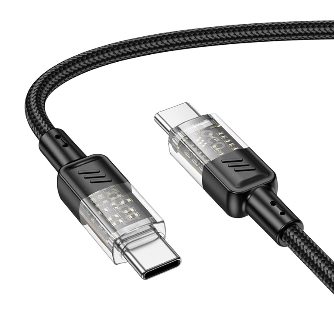 Кабель Type-C на Type-C, HOCO, U129, 1.2м, 60W, черный с прозрачным