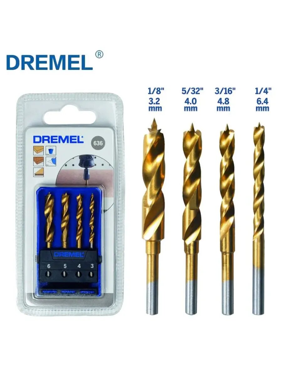 Набор сверл по дереву Dremel 636 3-6 мм 4 шт