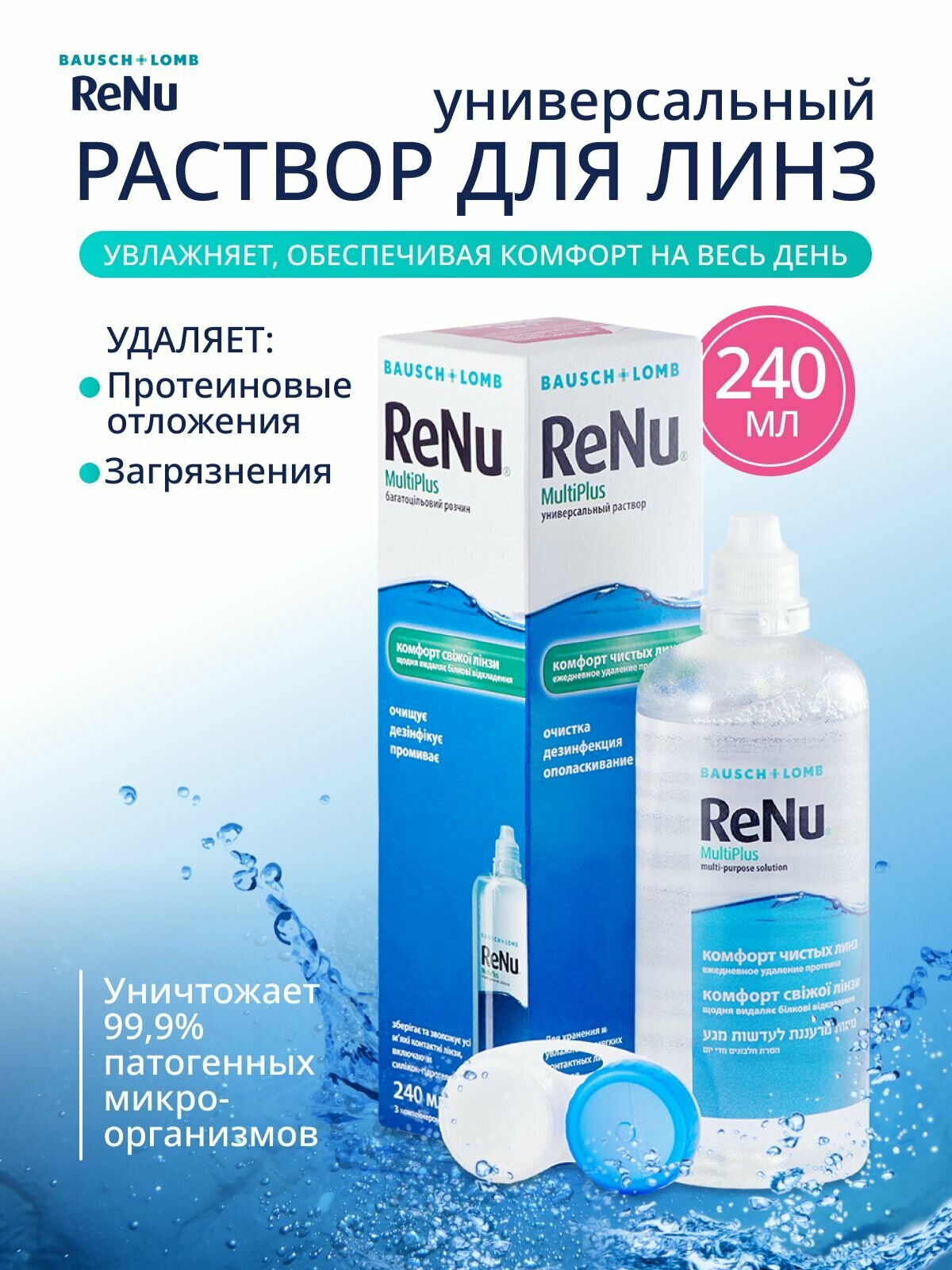 Раствор для линз ReNu MultiPlus, 360 мл