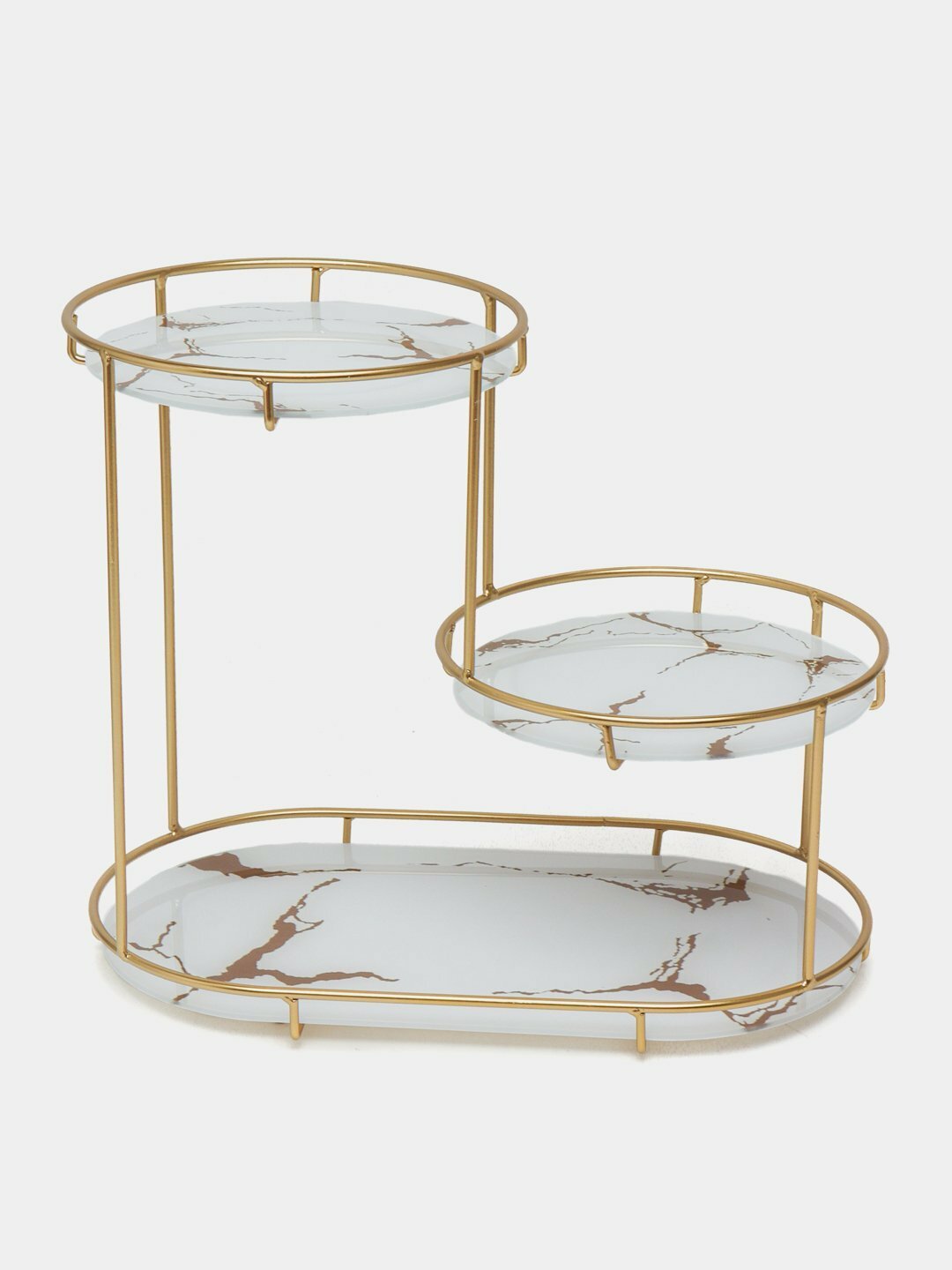 Органайзер металлический золотой металл белое стекло 3 секция, для косметики, парфюмерии, украшений, настольный декор