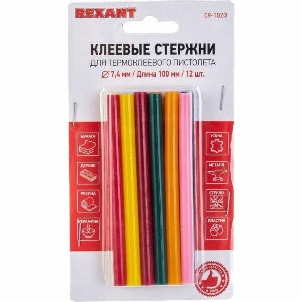 Стержни к термопистолету Ф11х100мм цветные 12шт