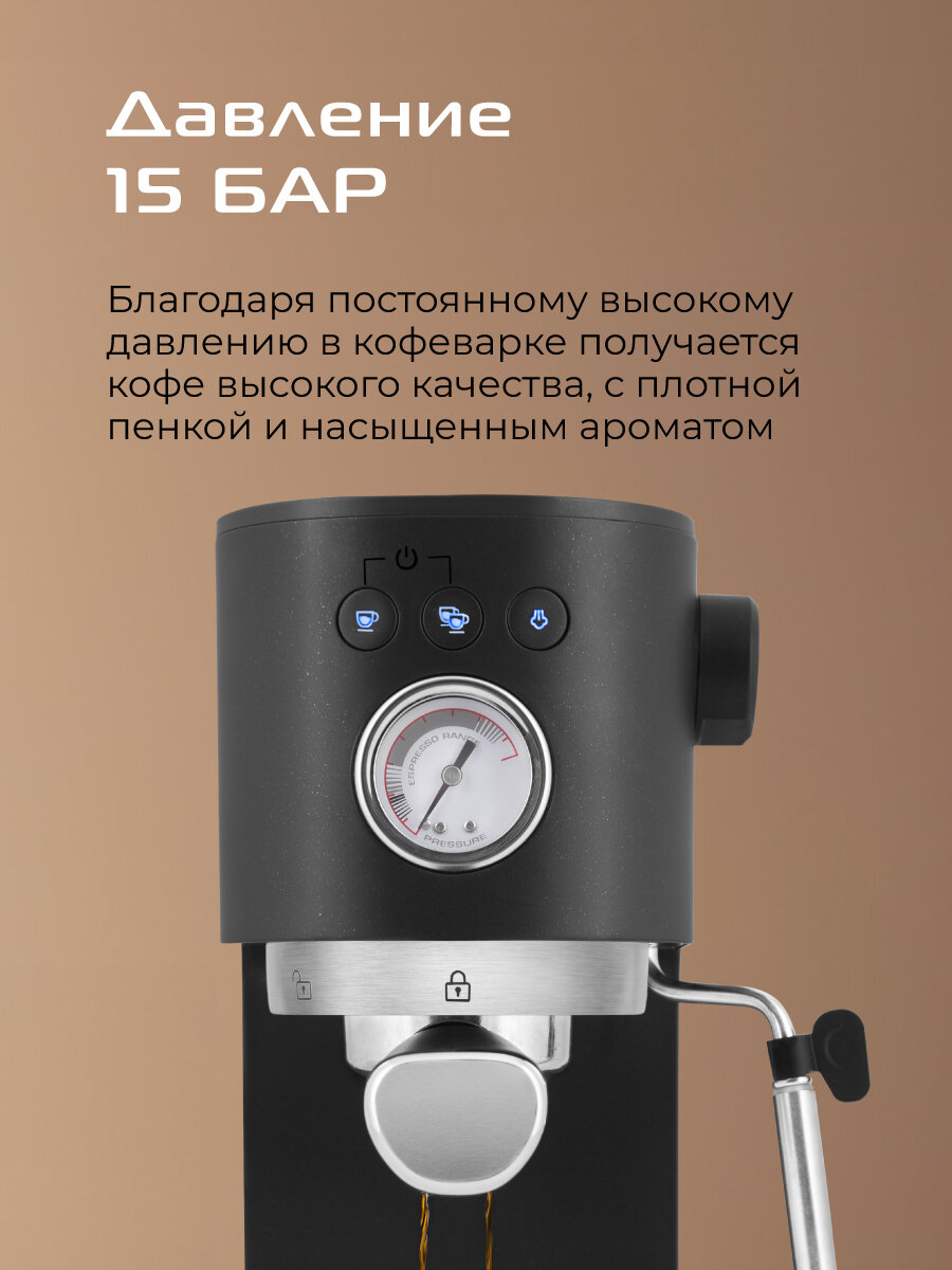 Кофеварка RED SOLUTION CM1526, рожковая, давление 15 бар, для капучино и эспрессо — фото 1