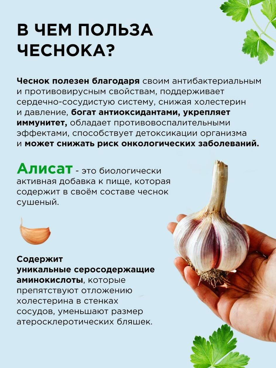 Картинки Экстракт Чеснока 60 таблеток по 440 мг, Алисат Иммунитет. ЖКТ. Сосуды. Снижение холестерина. 2 шт