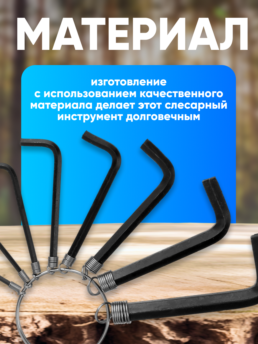 Набор ключей шестигранных на кольце ЛОМ, размеры 1.5 - 6 мм, 8 шт. — фото 1
