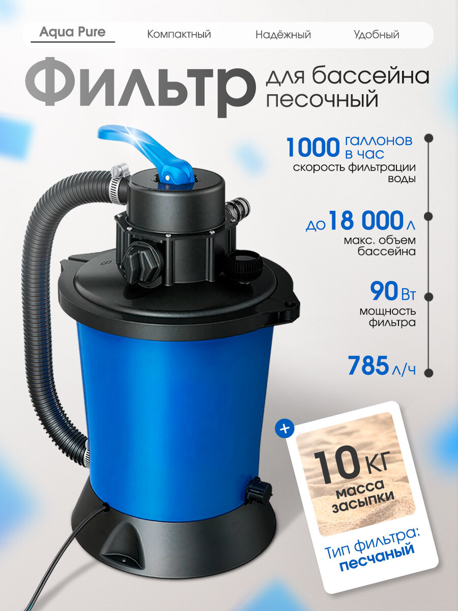 Песочный фильтр-насос Aqua Pure для бассейнов до 18000л 3785 л/ч