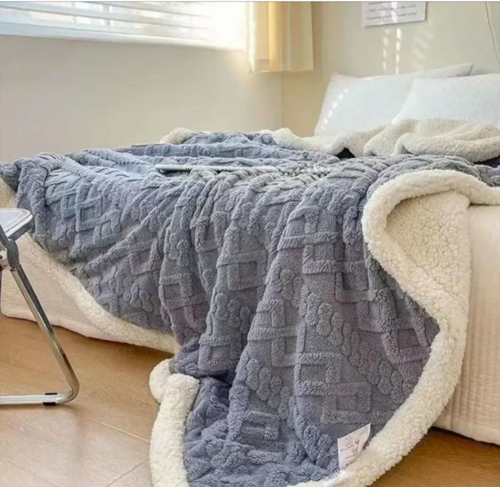 Мягкий двусторонний плед Евро 200х230 светло-серый