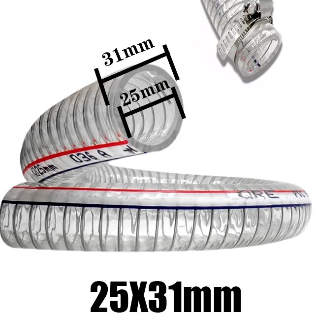 Прозрачный стальной ПВХ шланг NPP-R 1-10 м, ID25mmXOD31mm, 1M
