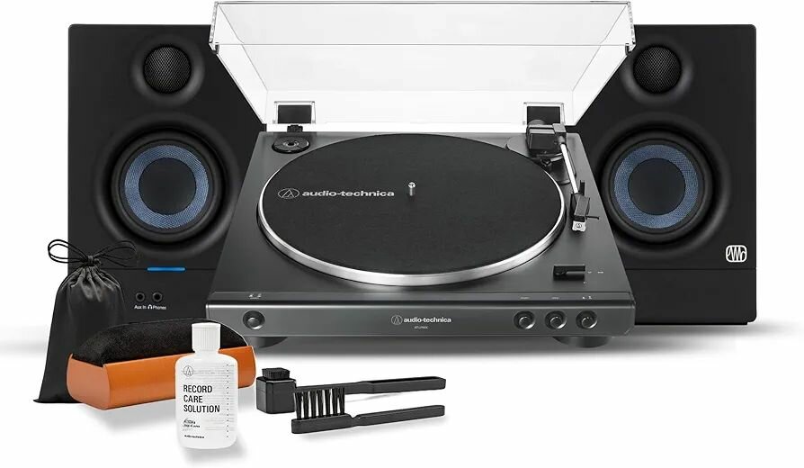 Audio-Technica AT-LP60X Автоматический проигрыватель виниловых пластинок с ременным приводом и встроенным фонокорректором, 33/45 RPM, стерео, черный