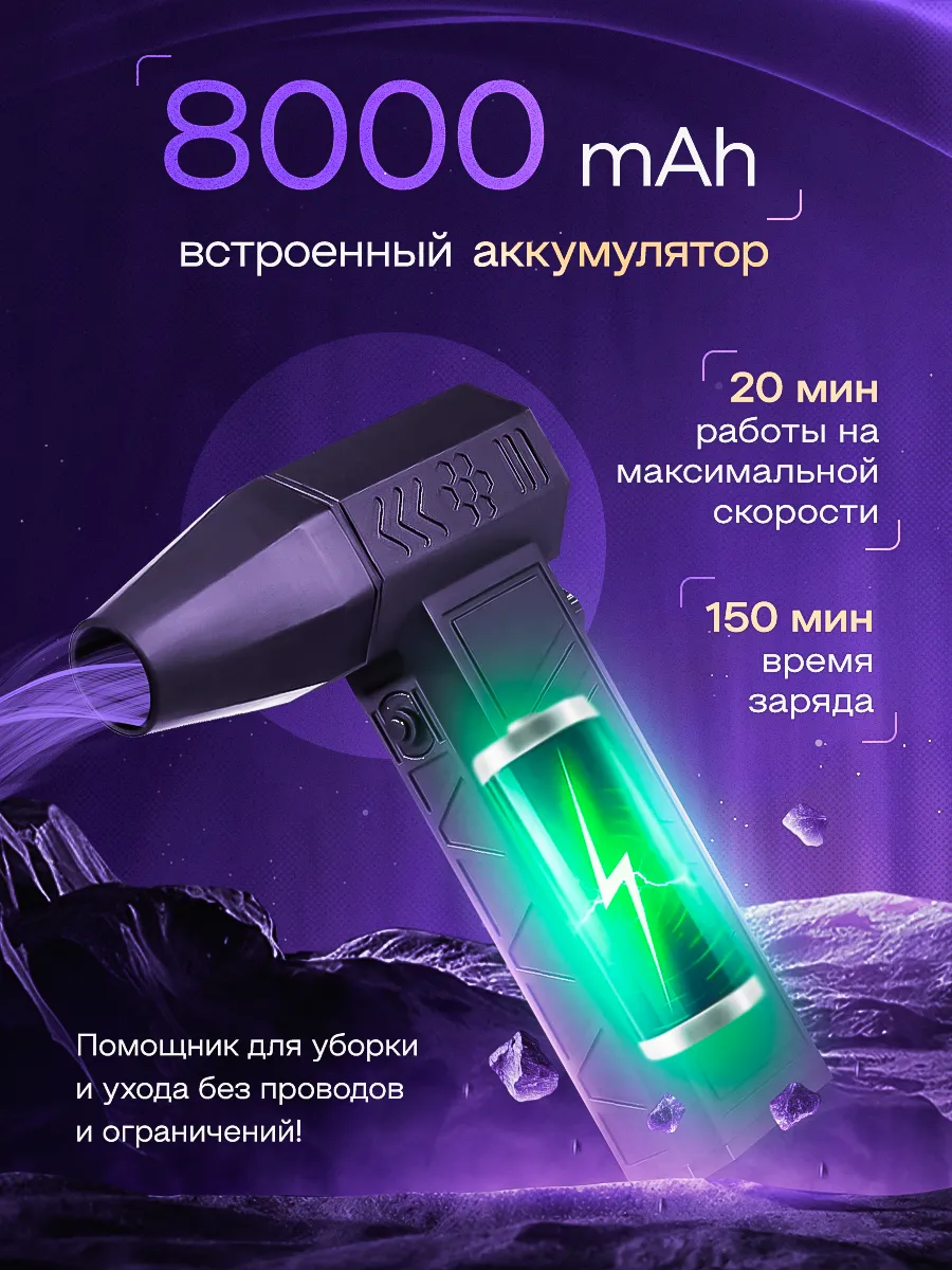Аккумуляторная воздуходувка, черная, максимальная скорость воздуха 57м/с — фото 1