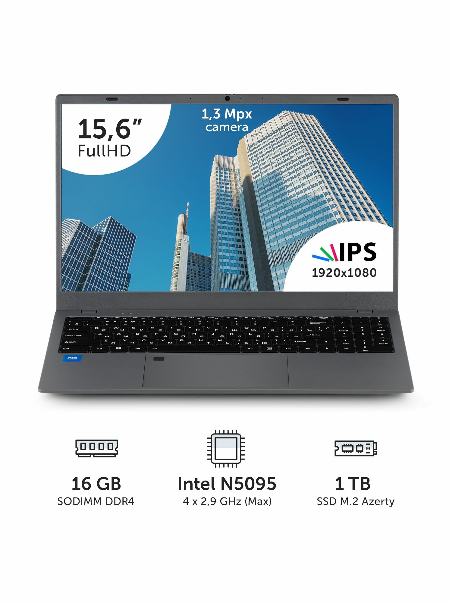 Ноутбук Azerty AZ-1514 (15.6" IPS 1920x1080, Intel N5095 4x2.0 GHz, 16Gb DDR4 1Tb SSD)