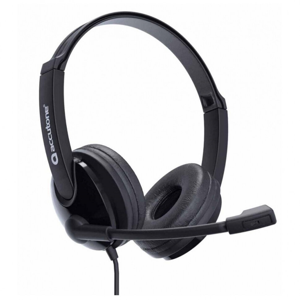 Гарнитура проводная Accutone UB101 USB Black с микрофоном для компьютера — фото 1