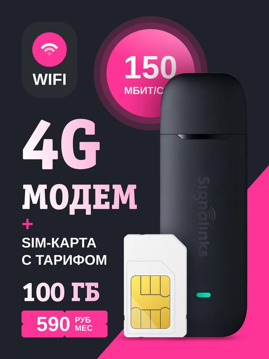 Модем роутер 4G LTE Wi-Fi + sim-карта с тарифом 100ГБ