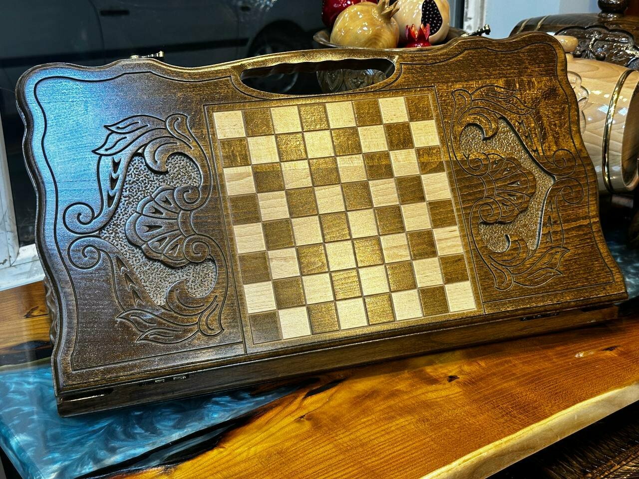 Нарды Handle "Сасунци Давид", ручная работа, 60x60 см, складные, дерево, тёмно-коричневые — фото 1