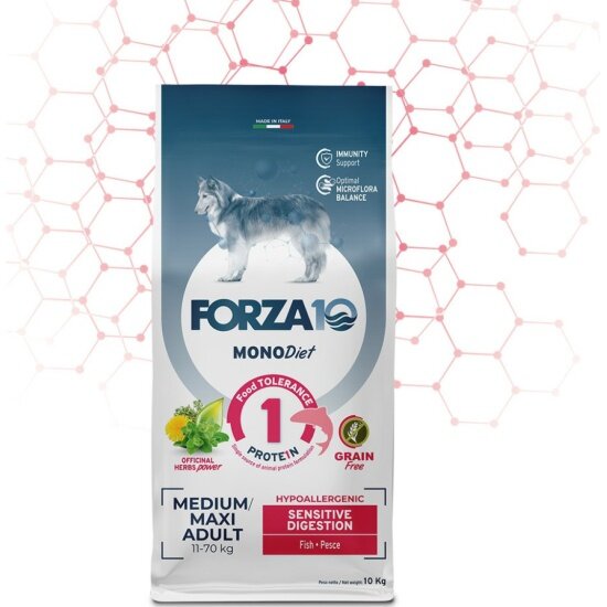 Корм сухой FORZA10 MonoDiet Sensitive Digestion Medium & Large Adult для взрослых собак средних и крупных пород при чувствительном пищеварении с рыбой, 10 кг