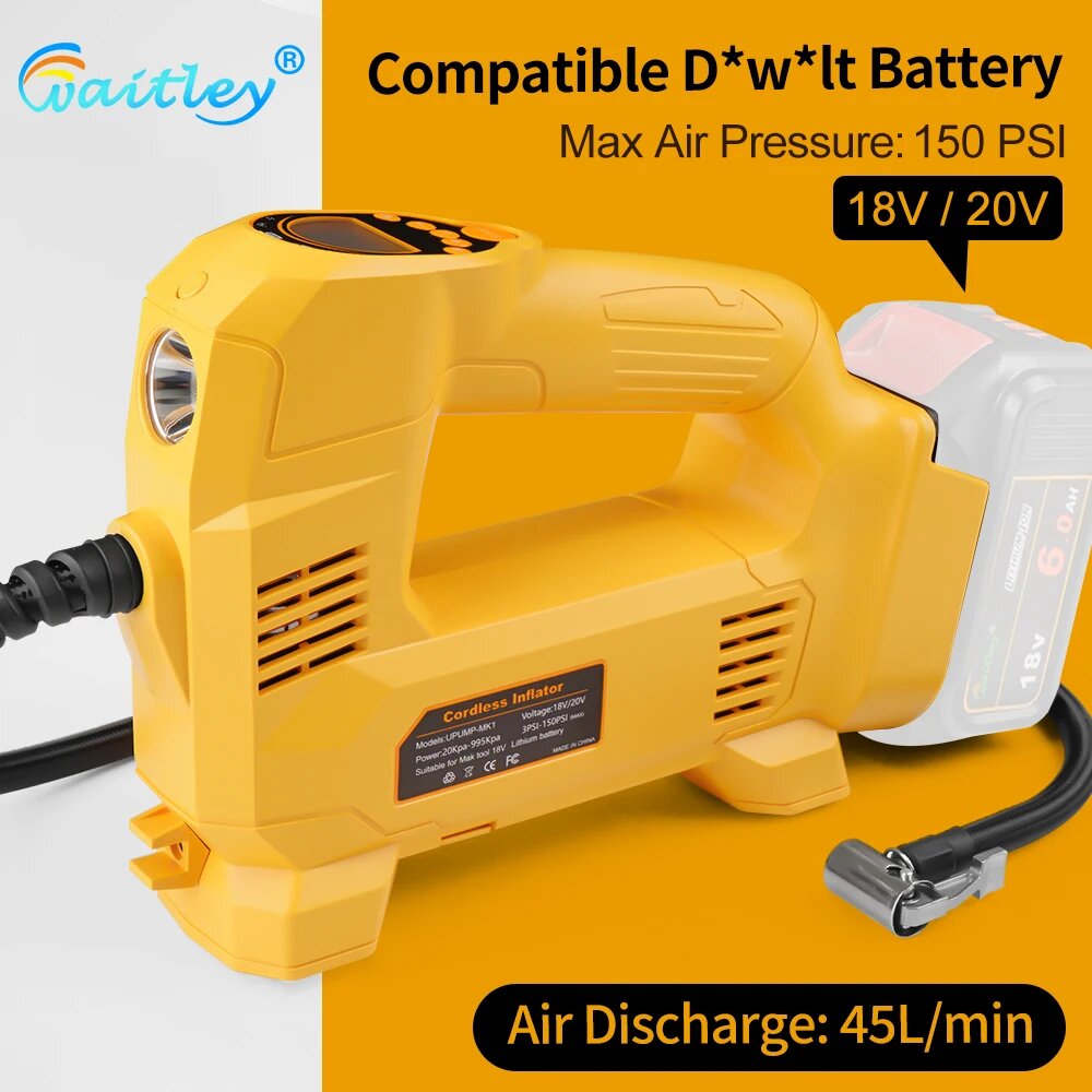 Воздушный компрессор, портативный воздушный насос для Dewalt или Makita, аккумулятор 18 В/20 В/автомобильная шина, мотоцикла, уличный беспроводной электрический насос, For Dewalt battery